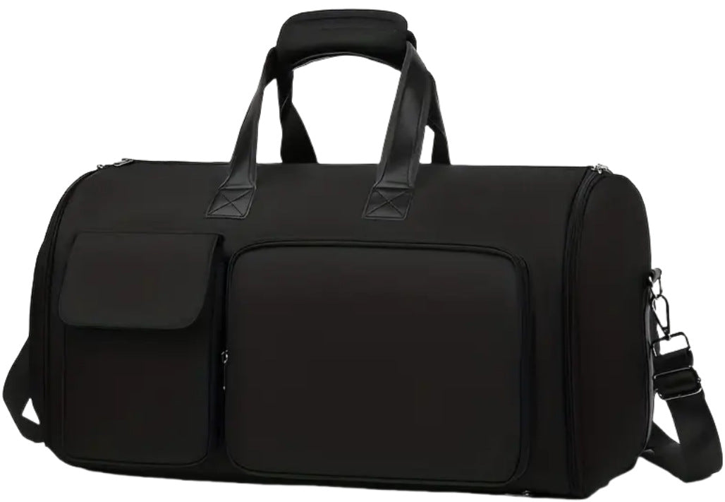 Convertible Travel Garment Bag Large Duffel Suit Carrier with Shoe Compartment &amp; Hidden Backpack Straps Waterproof  Black