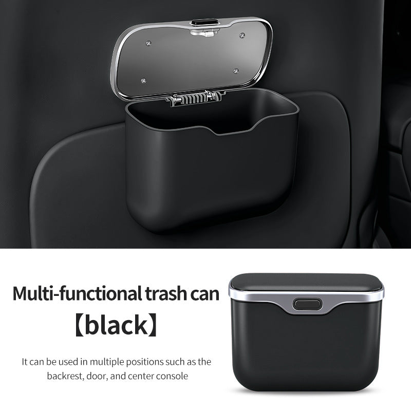 Car Trash Can Hanging Rubbish Bin with Lid Waterproof Leather Vehicle Organiser Storage Box for Door Seat Back Console Black