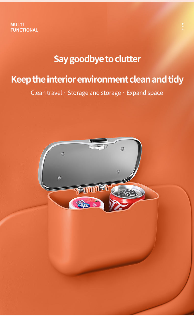 Car Trash Can Hanging Rubbish Bin with Lid Waterproof Leather Vehicle Organiser Storage Box for Door Seat Back Console Orange