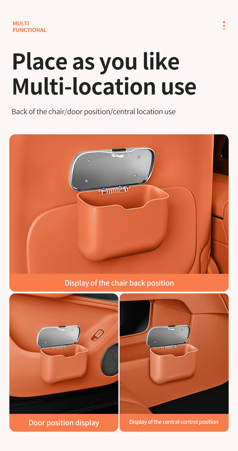 Car Trash Can Hanging Rubbish Bin with Lid Waterproof Leather Vehicle Organiser Storage Box for Door Seat Back Console Orange