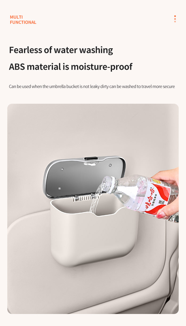Car Trash Can Hanging Rubbish Bin with Lid Waterproof Leather Vehicle Organiser Storage Box for Door Seat Back Console Orange