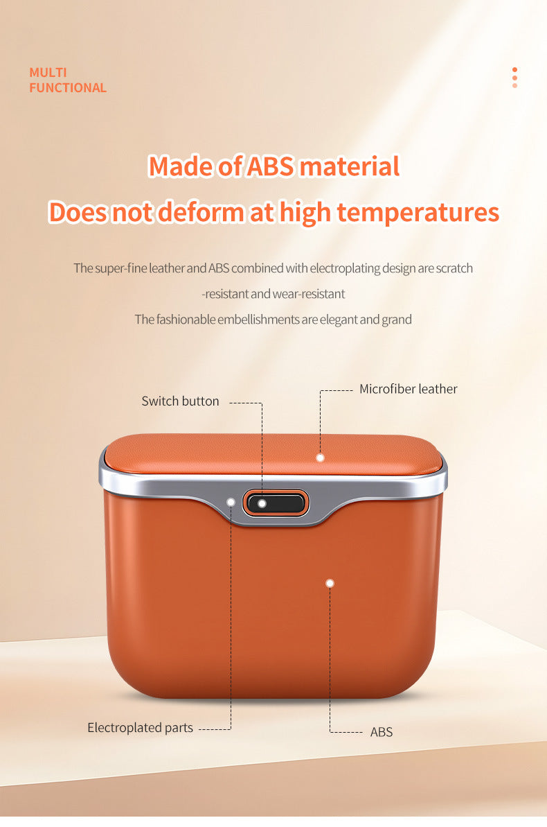 Car Trash Can Hanging Rubbish Bin with Lid Waterproof Leather Vehicle Organiser Storage Box for Door Seat Back Console Orange