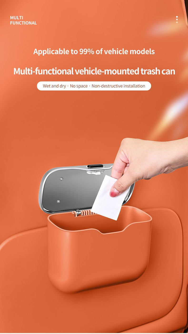 Car Trash Can Hanging Rubbish Bin with Lid Waterproof Leather Vehicle Organiser Storage Box for Door Seat Back Console Grey