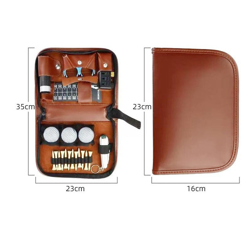 Premium PU Leather Golf Accessory Pouch Portable Zippered Organiser Bag for Tees Balls Scorecard & Tools Waterproof Travel Case Dark Brown