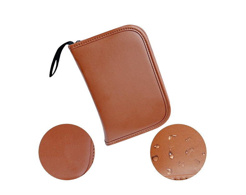 Premium PU Leather Golf Accessory Pouch Portable Zippered Organiser Bag for Tees Balls Scorecard & Tools Waterproof Travel Case Dark Brown