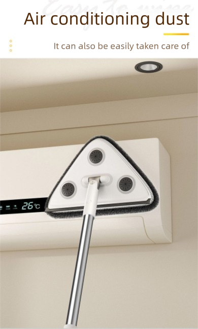 Adjustable Triangle Cleaning Mop 119cm Long Handle Window Squeegee Wall Washer Rotatable Head for Ceilings High Corners Wet Dry Use with 2 Microfibre Pads