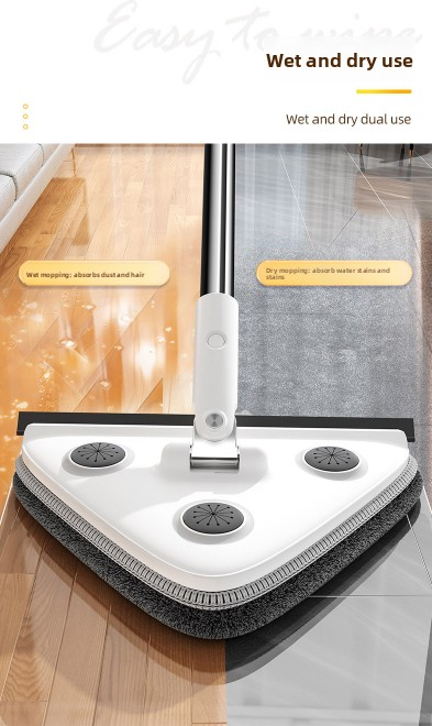 Adjustable Triangle Cleaning Mop 119cm Long Handle Window Squeegee Wall Washer Rotatable Head for Ceilings High Corners Wet Dry Use with 2 Microfibre Pads