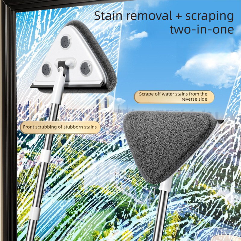 Adjustable Triangle Cleaning Mop 119cm Long Handle Window Squeegee Wall Washer Rotatable Head for Ceilings High Corners Wet Dry Use with 4 Microfibre Pads