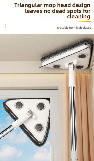 Adjustable Triangle Cleaning Mop 119cm Long Handle Window Squeegee Wall Washer Rotatable Head for Ceilings High Corners Wet Dry Use with 4 Microfibre Pads