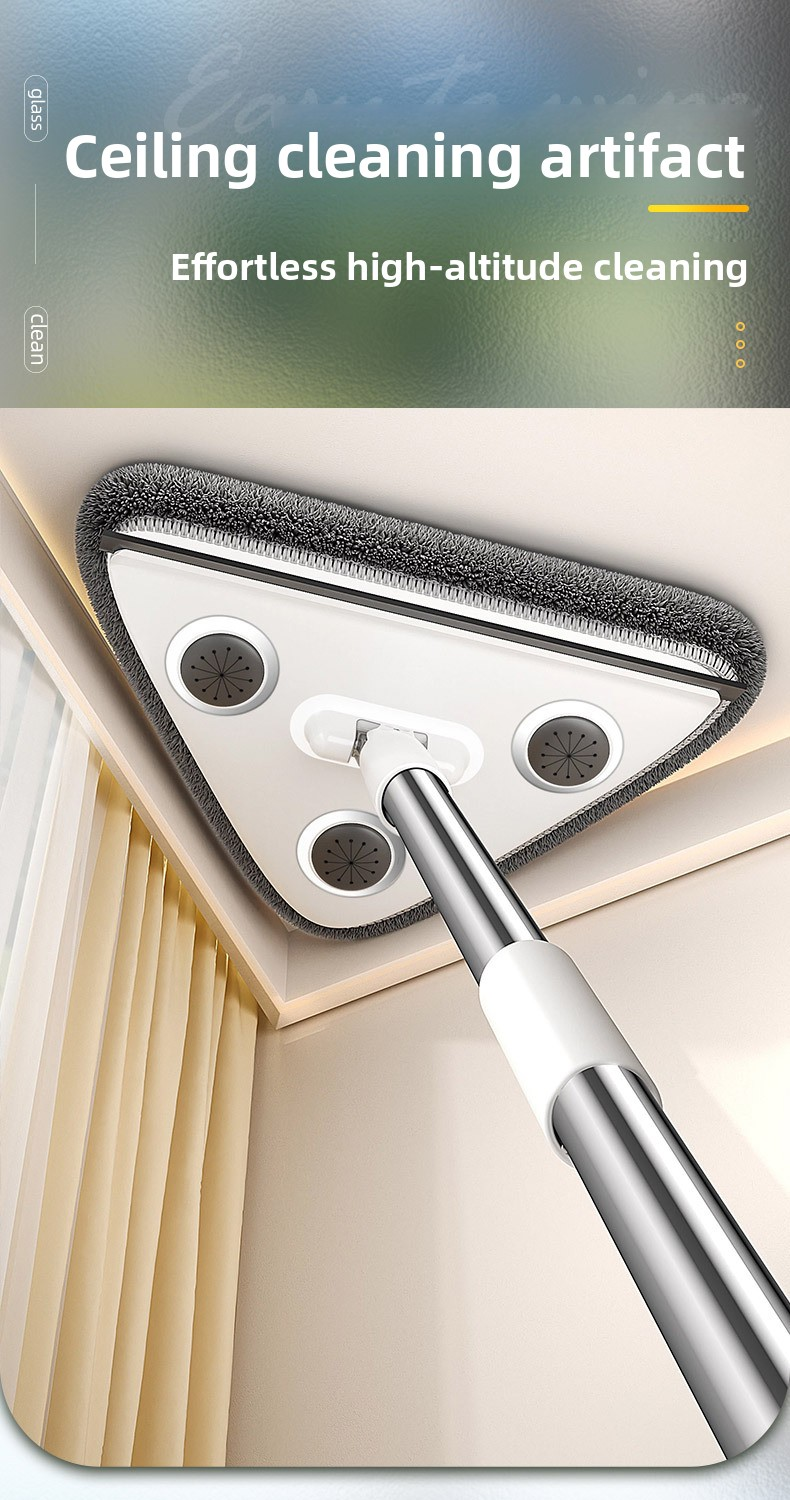 Adjustable Triangle Cleaning Mop 119cm Long Handle Window Squeegee Wall Washer Rotatable Head for Ceilings High Corners Wet Dry Use with 4 Microfibre Pads