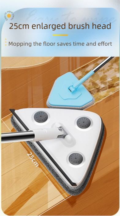 Large 35cm Triangle Cleaning Mop with Extra Long 188cm Reinforced Handle Window Squeegee & 2 Microfibre Pads for High Ceilings