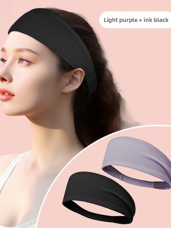 2 Pack Sports Headband with Silicone Sweat Guide Non-Slip Moisture Wicking Hair Band for Running Yoga Gym Fitness Quick Dry Breathable (Black &amp; Purple)