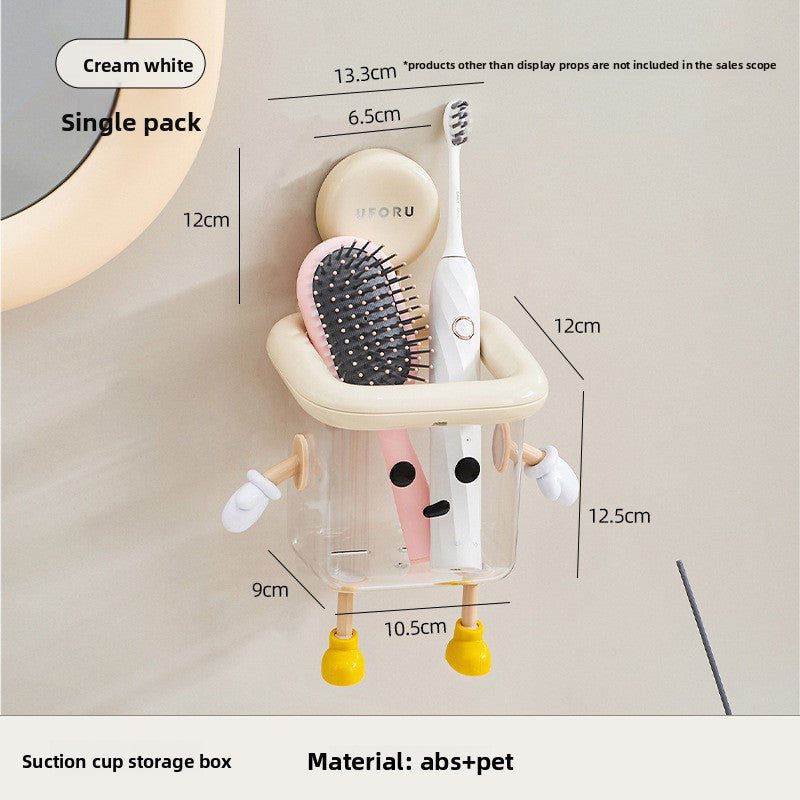 Cute Suction Cup Bathroom Organizer Wall Mounted Toothbrush Holder No Drill Storage Caddy with Drainage Holes for Electric Toothbrush Razor Toothpaste Cream White