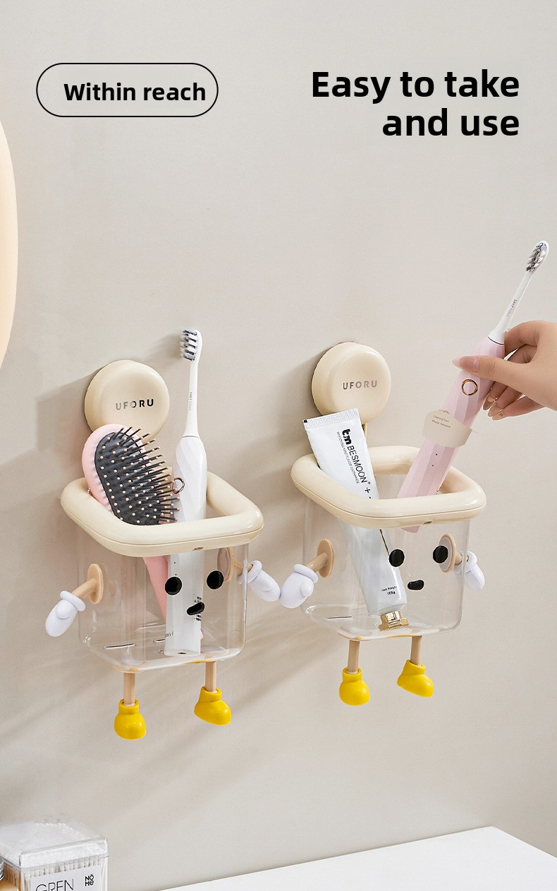 3 PCS Cute Suction Cup Bathroom Organizer Wall Mounted Toothbrush Holder No Drill Storage Caddy with Drainage Holes for Electric Toothbrush Razor Cream White