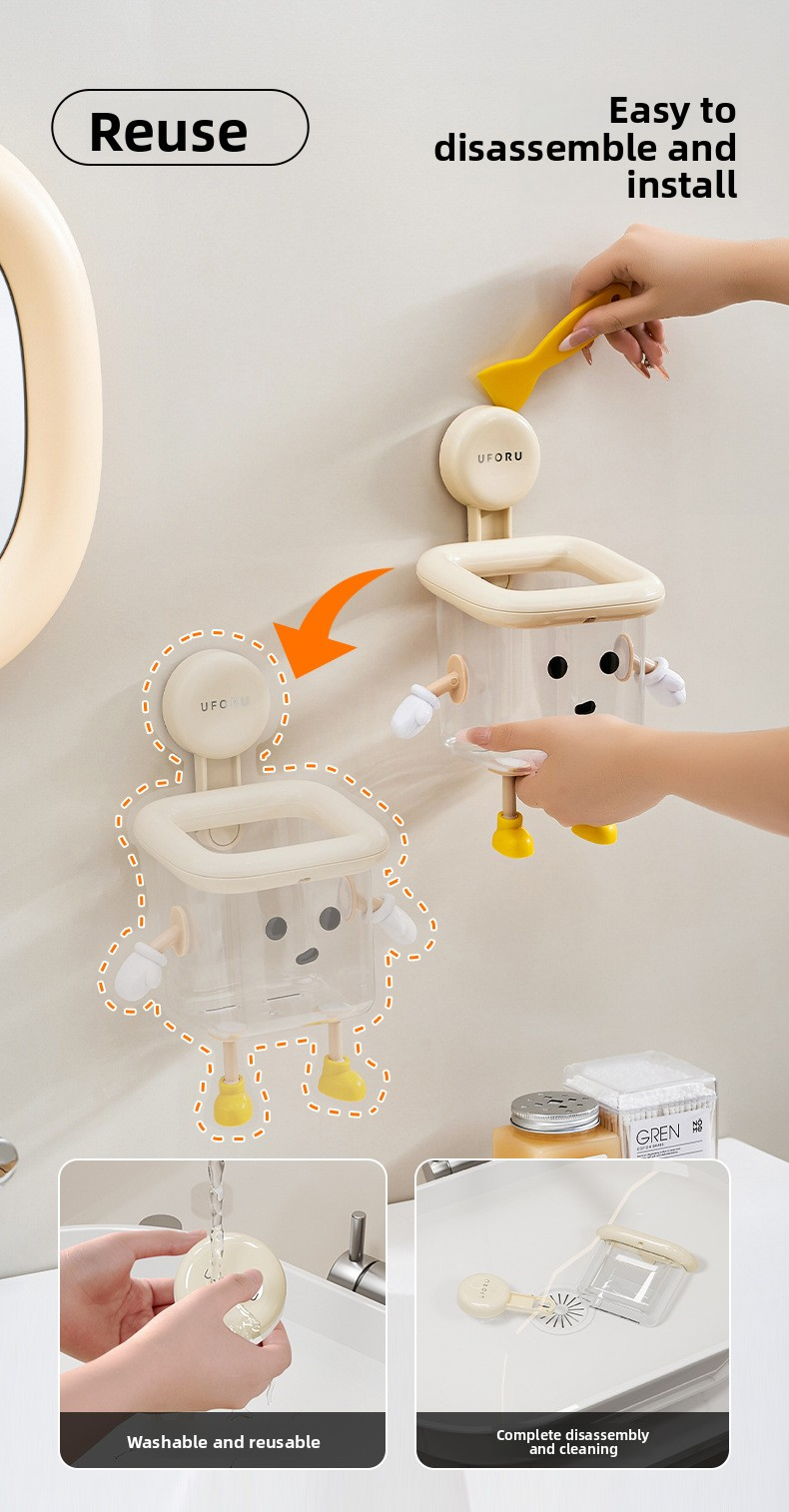 2 Pack Suction Cup Bathroom Organizer Wall Mounted Toothbrush Holder No Drill Storage Caddy with Drainage for Electric Toothbrush Razor Makeup Black & Pink