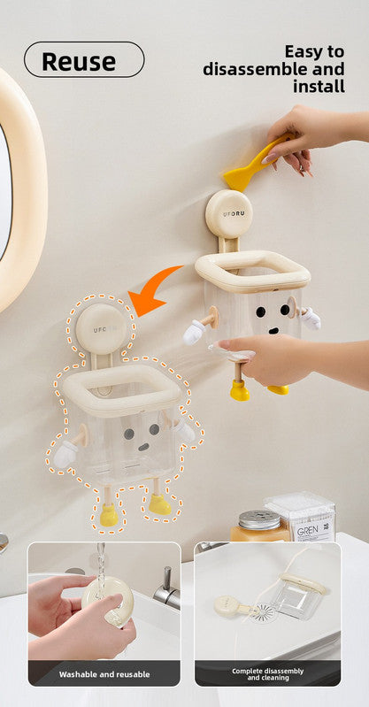 2 Pack Suction Cup Bathroom Organizer Wall Mounted Toothbrush Holder No Drill Storage Caddy with Drainage for Electric Toothbrush Razor Makeup Black & Pink