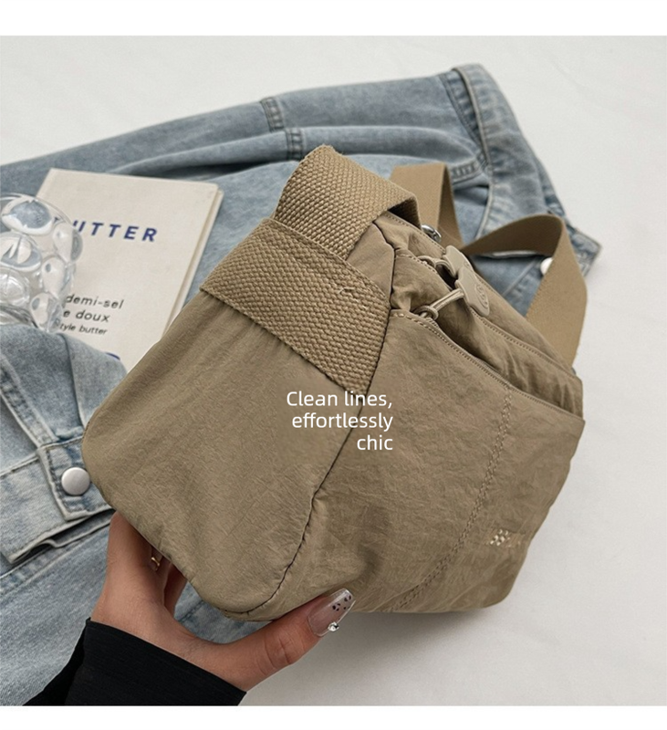 Women's Nylon Crossbody Bag Multi-Pocket Water Resistant Shoulder Messenger Handbag Lightweight Casual Satchel with Adjustable Wide Strap for Travel and Daily Use Khaki