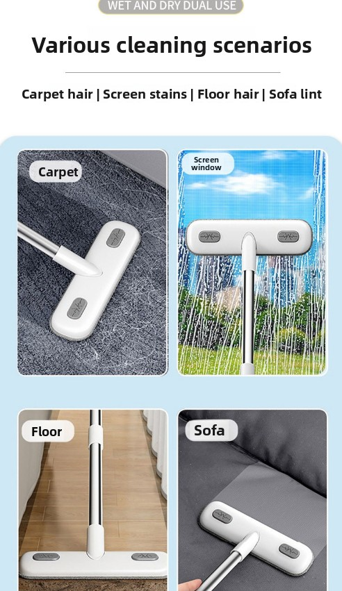 2-in-1 Window Fly Screen Cleaner Brush with Extendable 82cm Stainless Steel Handle Multifunctional Mesh Cleaning Tool for Wet and Dry Use on Glass and Carpets