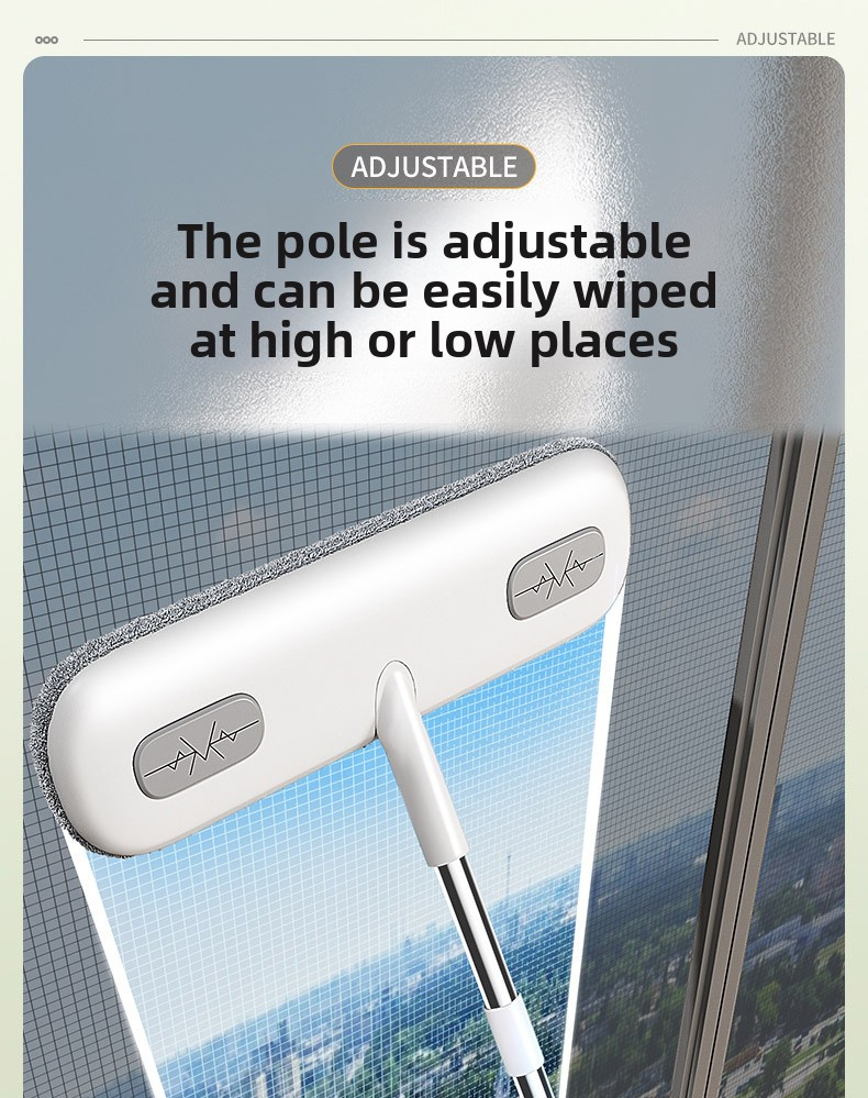 2-in-1 Window Fly Screen Cleaner Brush with Extendable 82cm Stainless Steel Handle and Wall Mount Clip Multifunctional Mesh Cleaning Tool for Wet and Dry Use