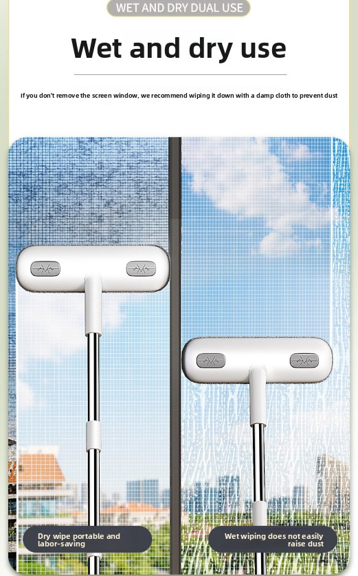 2-in-1 Window Fly Screen Cleaner Brush with Extendable 82cm Stainless Steel Handle and Wall Mount Clip Multifunctional Mesh Cleaning Tool for Wet and Dry Use