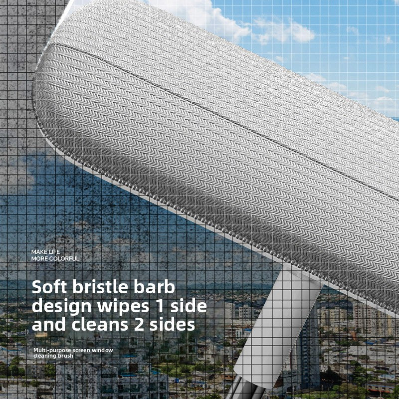 2-in-1 Window Fly Screen Cleaner Brush with Extendable 82cm Stainless Steel Handle and Wall Mount Clip Multifunctional Mesh Cleaning Tool for Wet and Dry Use