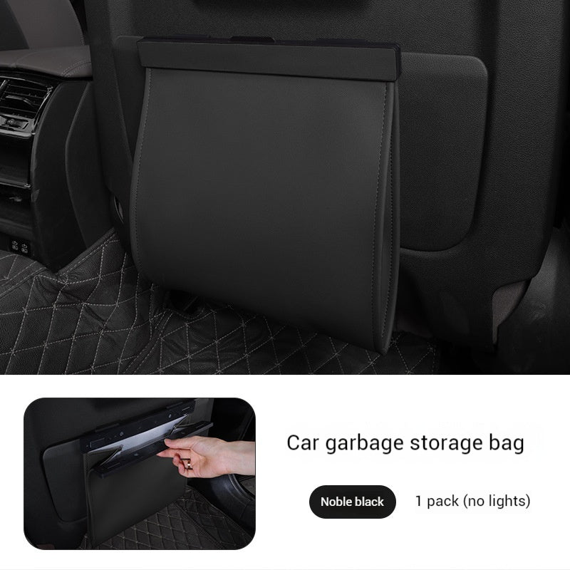 Car Trash Bag Hanging Leather Garbage Bin with Magnetic Closure Waterproof Vehicle Back Seat Organiser Leakproof Waste Storage Pocket Noble Black