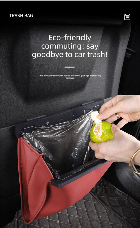 Car Trash Bag Hanging Leather Garbage Bin with Magnetic Closure Waterproof Vehicle Back Seat Organiser Leakproof Waste Storage Pocket Volcano Red