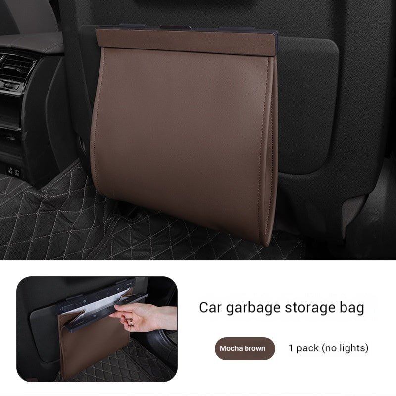 Car Trash Bag Hanging Leather Garbage Bin with Magnetic Closure Waterproof Vehicle Back Seat Organiser Leakproof Waste Storage Pocket Mocha Brown