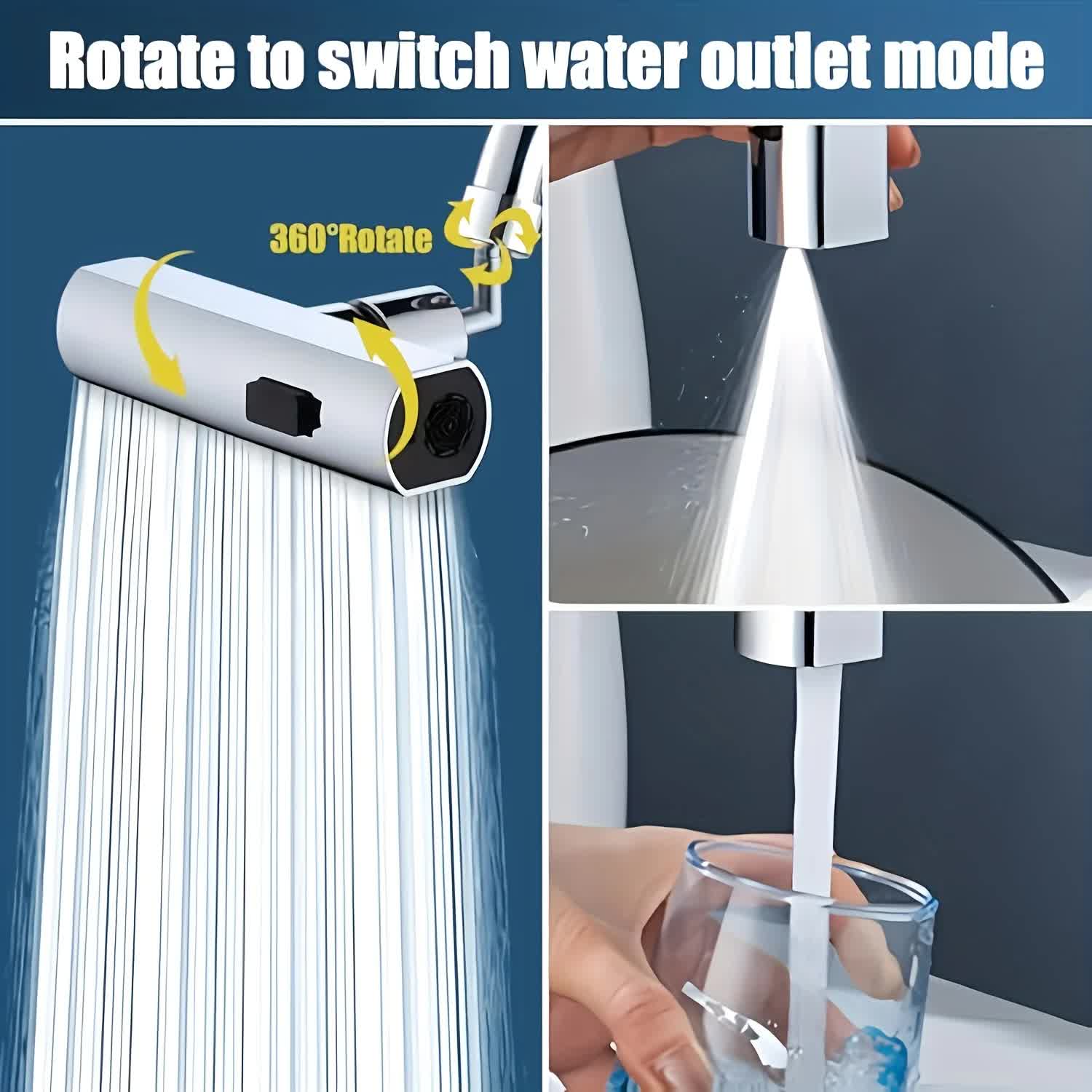 Waterfall Kitchen Tap Extender 360 Swivel Faucet Aerator Attachment 3 Spray Modes High Pressure Splash Proof Sink Nozzle with Universal Adapters Chrome Finish