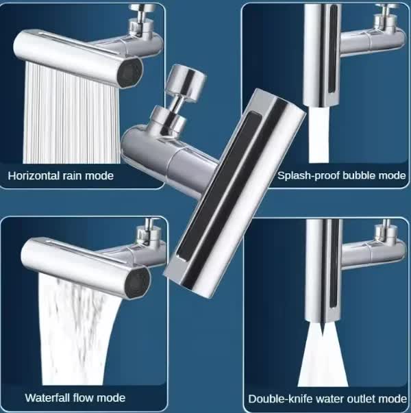 Waterfall Kitchen Tap Extender 4 Spray Modes 360 Swivel Faucet Aerator Flying Rain Nozzle High Pressure Sink Attachment Universal Fit Chrome Finish