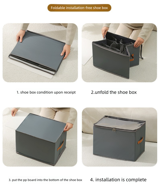 Extra Large Foldable Shoe Storage Box 16 Compartments with Side Pockets Clear Lid Wardrobe Organiser for Sneakers Socks 43cm Square Cube Grey