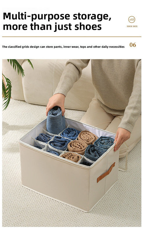 Foldable Shoe Storage Box 12 Compartments Breathable Non-Woven Fabric Wardrobe Organiser with Clear Lid Lightweight Shoe Container Grey 43cm