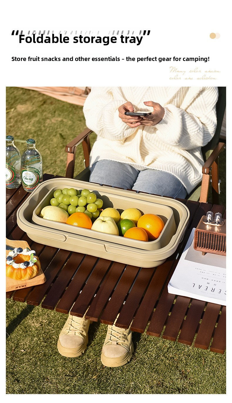 Collapsible Picnic Basket with Mini Table Lid Portable Folding Storage Crate with Cup Holders and Phone Stand Multi-Functional Outdoor Camping Sink Basin Green