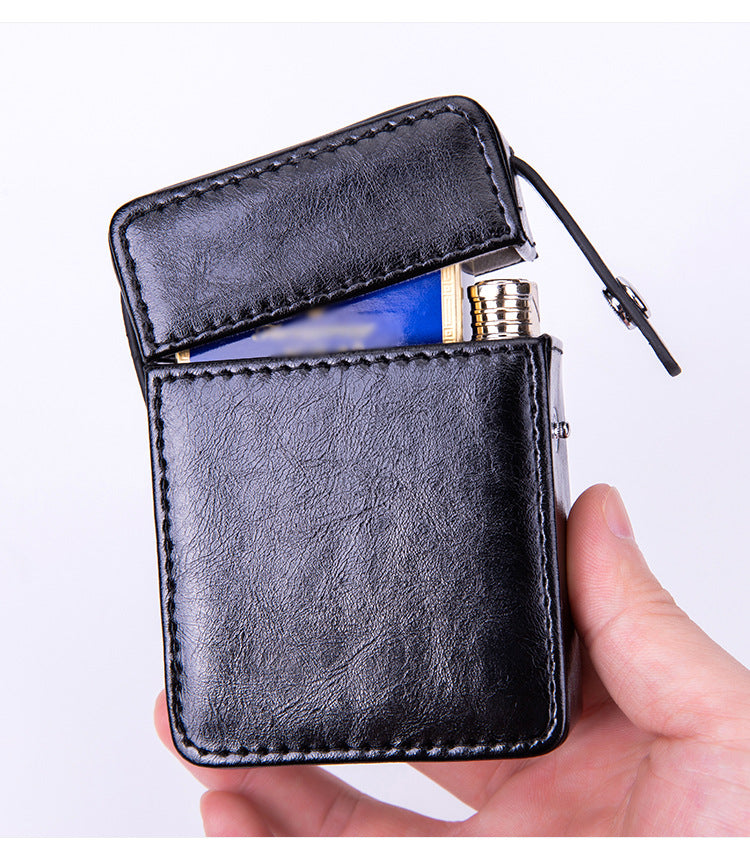 PU Leather Cigarette Case with Lighter Holder Hard Shell Storage Pouch Belt Loop Waist Bag for Standard Packs Green Gift for Men