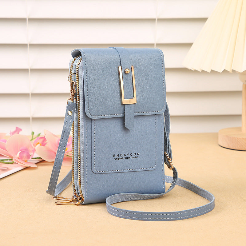 Women's Crossbody Phone Bag with Clear Touch Screen Window PU Leather Wallet Purse Multi-Pocket Shoulder Handbag Adjustable Strap Card Holder Blue