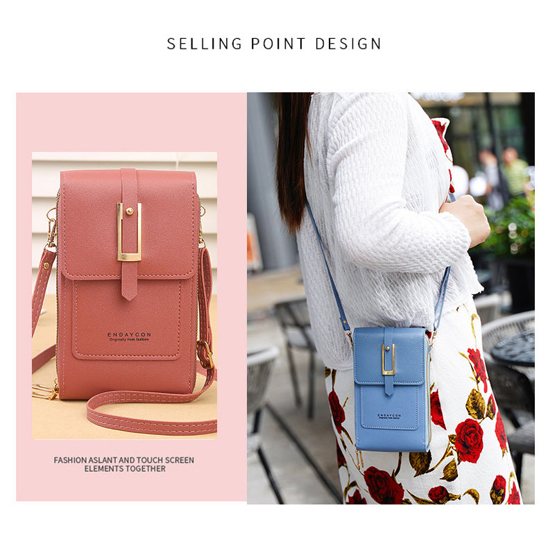 Women's Crossbody Phone Bag with Clear Touch Screen Window PU Leather Wallet Purse Multi-Pocket Shoulder Handbag Adjustable Strap Card Holder Blue