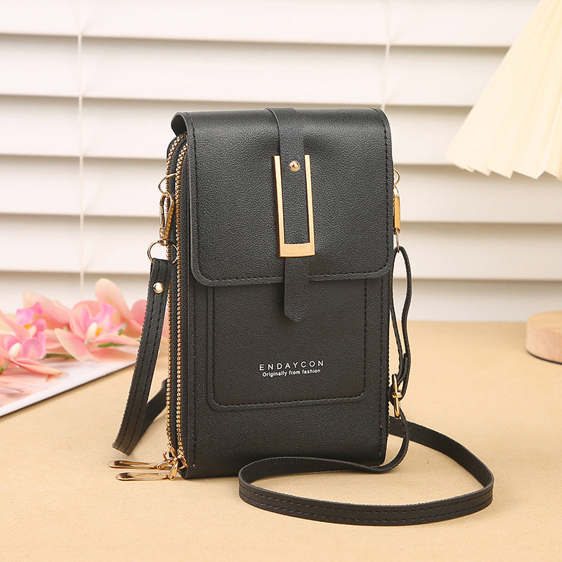 Women's Crossbody Phone Bag with Clear Touch Screen Window PU Leather Wallet Purse Multi-Pocket Shoulder Handbag Adjustable Strap Card Holder Black
