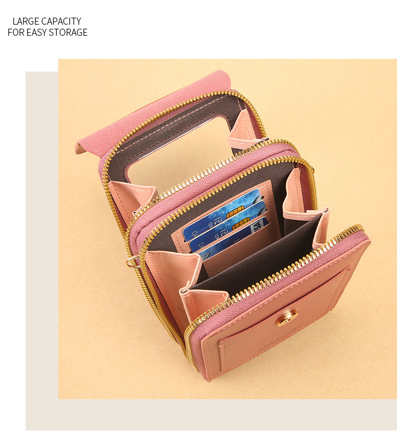 Women's Crossbody Phone Bag with Clear Touch Screen Window PU Leather Wallet Purse Multi-Pocket Shoulder Handbag Adjustable Strap Card Holder Dark pink
