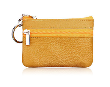 Small Coin Purse Key Ring Wallet Mini Change Pouch Dual Zipper Pocket PU Leather Portable Storage Bag Yellow
