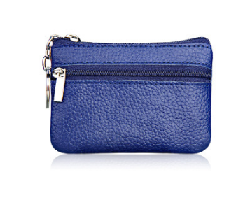 Small Coin Purse Key Ring Wallet Mini Change Pouch Dual Zipper Pocket PU Leather Portable Storage Bag Blue