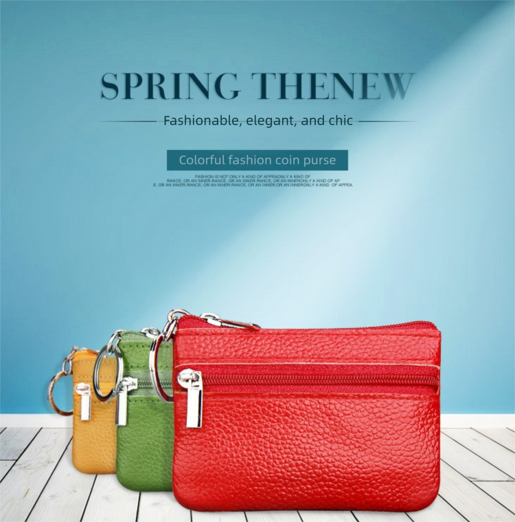 Small Coin Purse Key Ring Wallet Mini Change Pouch Dual Zipper Pocket PU Leather Portable Storage Bag Black