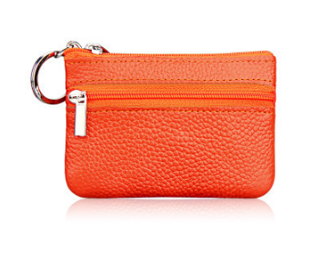 Small Coin Purse Key Ring Wallet Mini Change Pouch Dual Zipper Pocket PU Leather Portable Storage Bag Orange