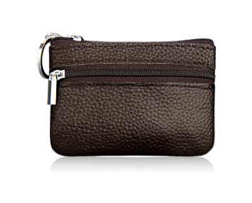 Small Coin Purse Key Ring Wallet Mini Change Pouch Dual Zipper Pocket PU Leather Portable Storage Bag Coffee