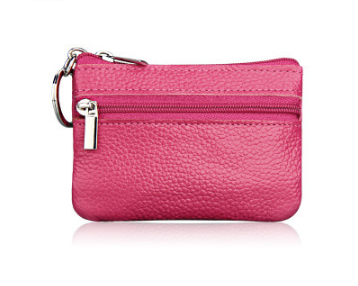 Small Coin Purse Key Ring Wallet Mini Change Pouch Dual Zipper Pocket PU Leather Portable Storage Bag Rose Red