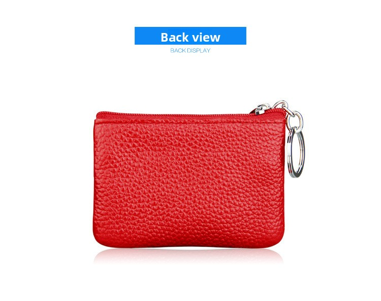 Small Coin Purse Key Ring Wallet Mini Change Pouch Dual Zipper Pocket PU Leather Portable Storage Bag Rose Red