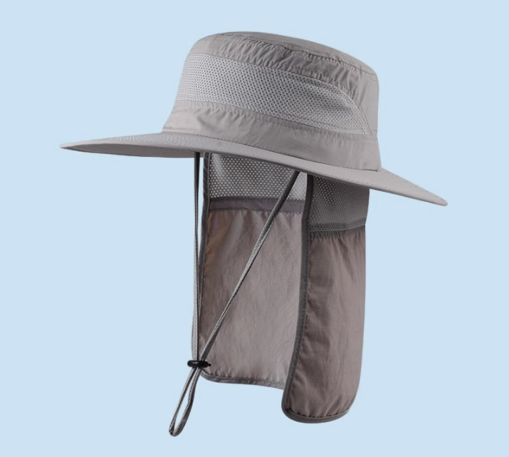 Wide Brim Sun Hat with Neck Flap UPF 50+ Protection Quick Dry Safari Cap Mesh Breathable for Fishing Gardening Hiking Outdoor Dark Grey