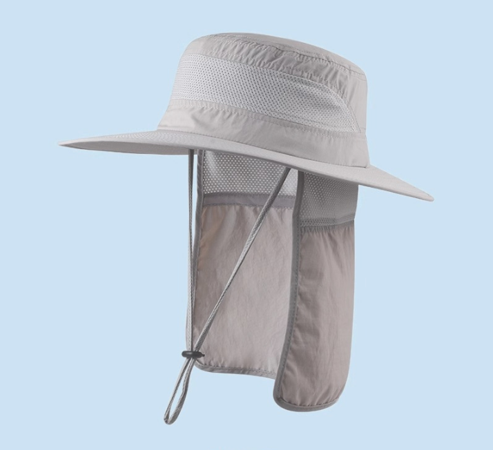 Wide Brim Sun Hat with Neck Flap UPF 50+ Protection Quick Dry Safari Cap Mesh Breathable for Fishing Gardening Hiking Outdoor French Grey