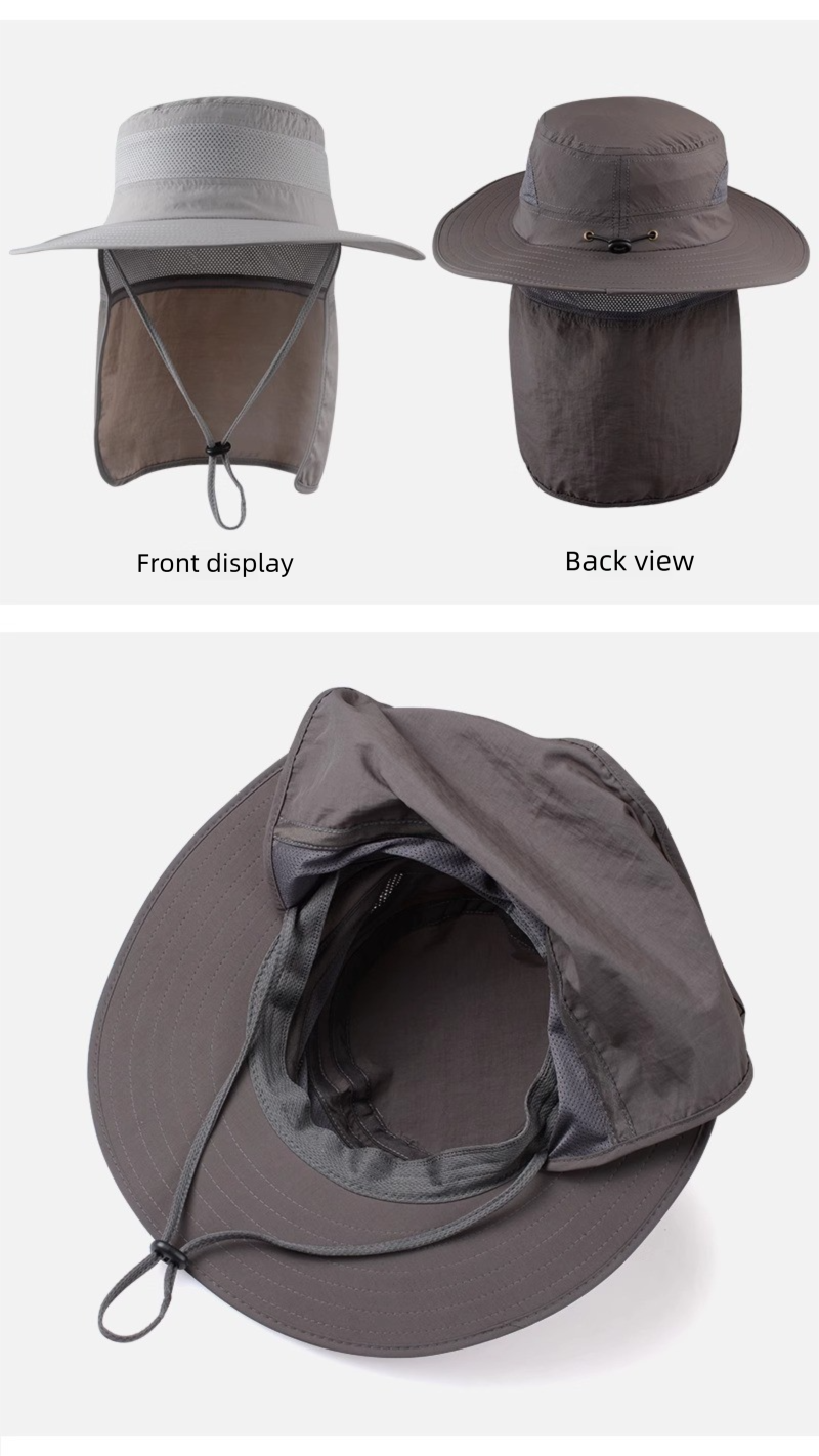 Wide Brim Sun Hat with Neck Flap UPF 50+ Protection Quick Dry Safari Cap Mesh Breathable for Fishing Gardening Hiking Outdoor Khaki