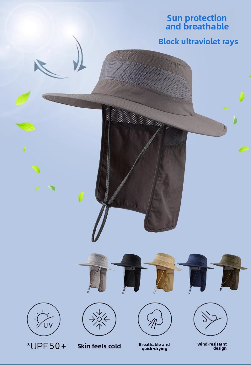 Wide Brim Sun Hat with Neck Flap UPF 50+ Protection Quick Dry Safari Cap Mesh Breathable for Fishing Gardening Hiking Outdoor Navy Blue