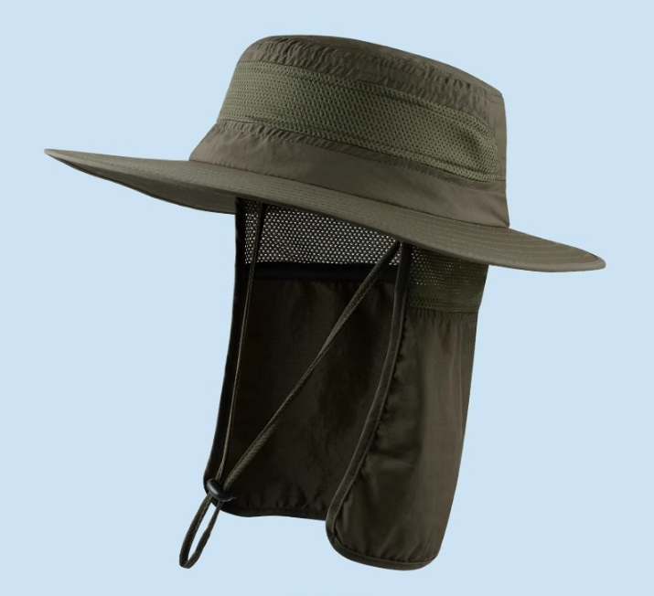 Wide Brim Sun Hat with Neck Flap UPF 50+ Protection Quick Dry Safari Cap Mesh Breathable for Fishing Gardening Hiking Outdoor Pitch Green